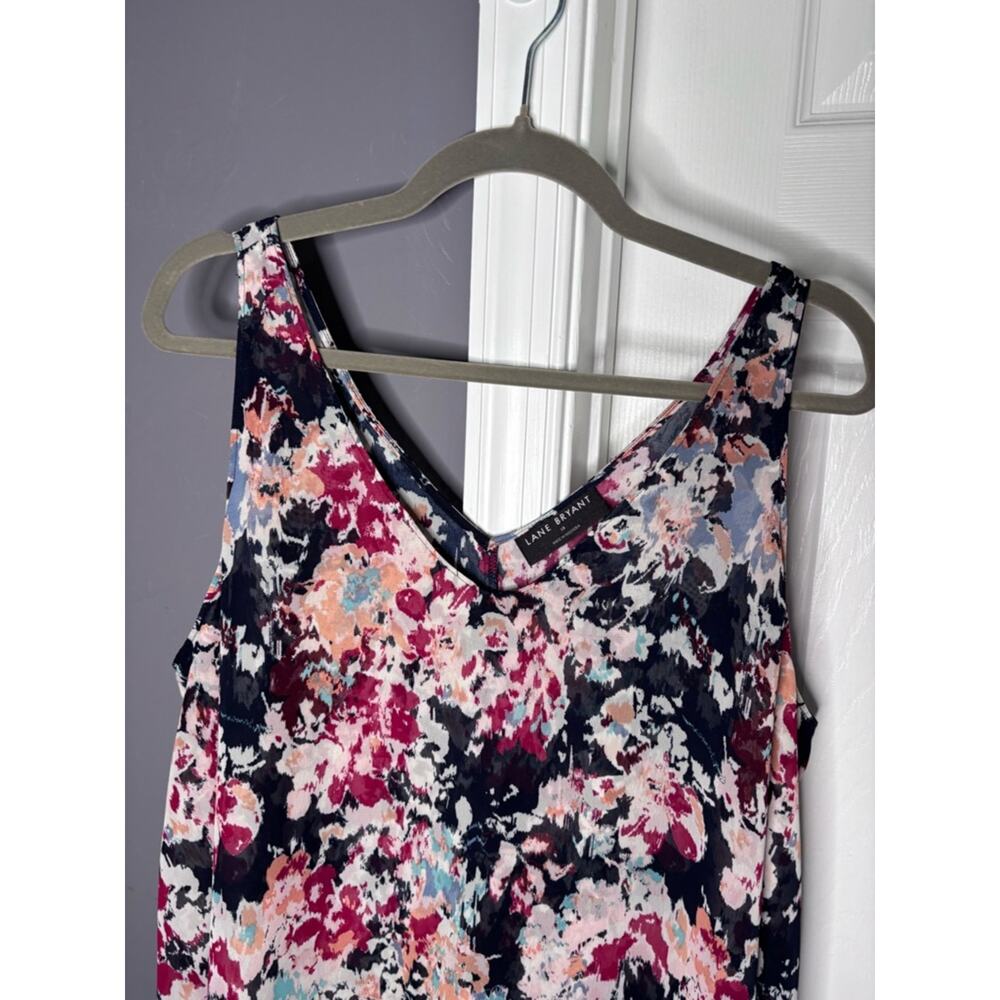 Lane Bryant Navy Blue Red Floral V Neck Tunic Blouse 18 - Picture 2 of 6